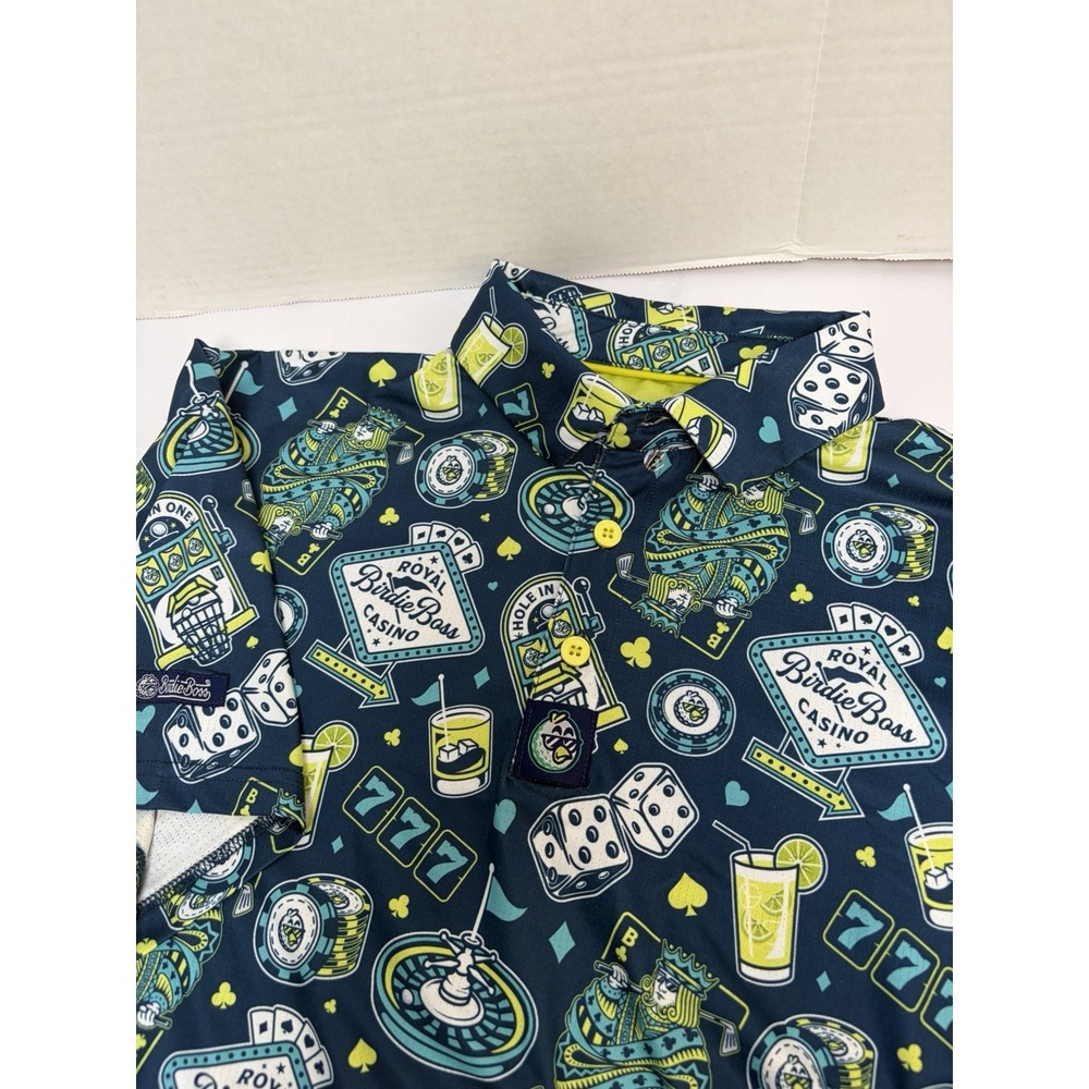 Birdie Boss Polo Shirt Size Large All Over Print Casino Golf Stretch Polyester